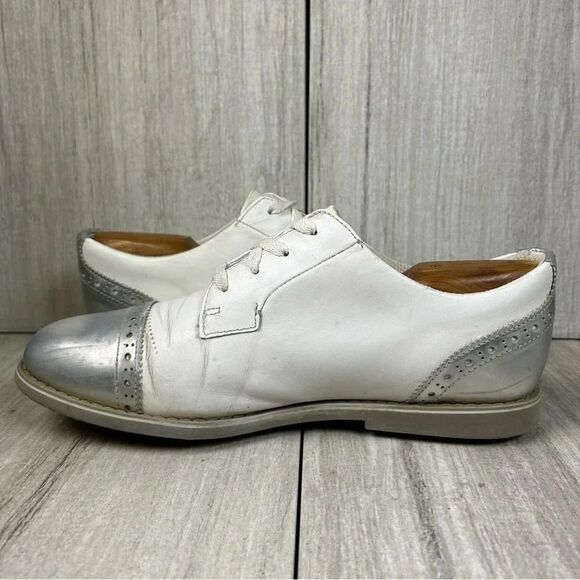 G/Fore G4 Gallivanter Cap Toe Leather Gold Sneaker Cleat Shoe Womens Size 9.5 - Picture 2 of 10